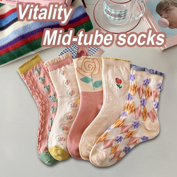 ❤️Womens Floral Socks Vintage Embroidered Frilly Floral Socks Kawaii Girly Ankle - Picture 2 of 7